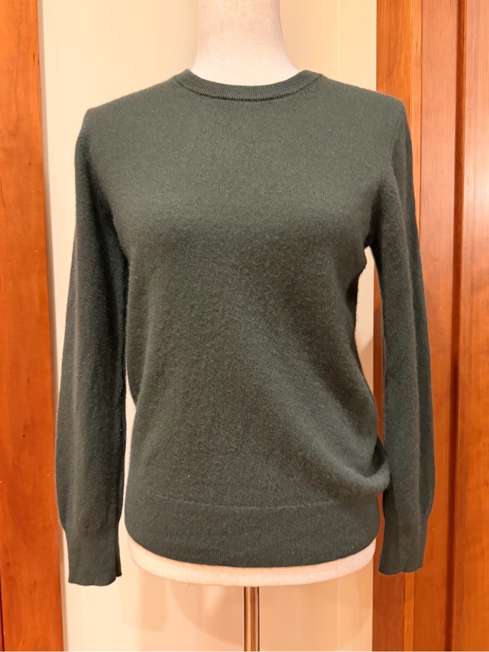 Quince Mongolian Cashmere Crewneck Women’s Sweater in a Soft Forest Green